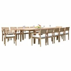 Coupon 🎁 Teak Deals 13-Piece Teak Dining Set, 122" Extn Rectangle Table, 12 Montana Stacking Chairs 🔥