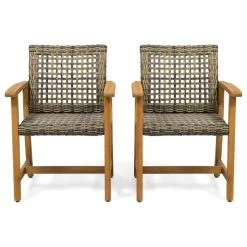 Best deal 🔔 GDFStudio Clementine Outdoor Acacia Wood And Wicker Dining Chair, Set Of 2 🎉
