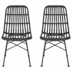 Best Sale 🌟 GDFStudio Yilia Outdoor Wicker Dining Chairs, Set Of 2, Gray, Black 👏