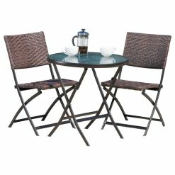 Discount ✔️ GDFStudio GDF Studio 3-Piece Cantinela Outdoor Wicker Folding Bistro Set 👏