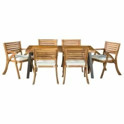 Best reviews of 😍 GDFStudio 7-Piece DeSoto Teak Finish Acacia Wood Patio Dining Set 🎁