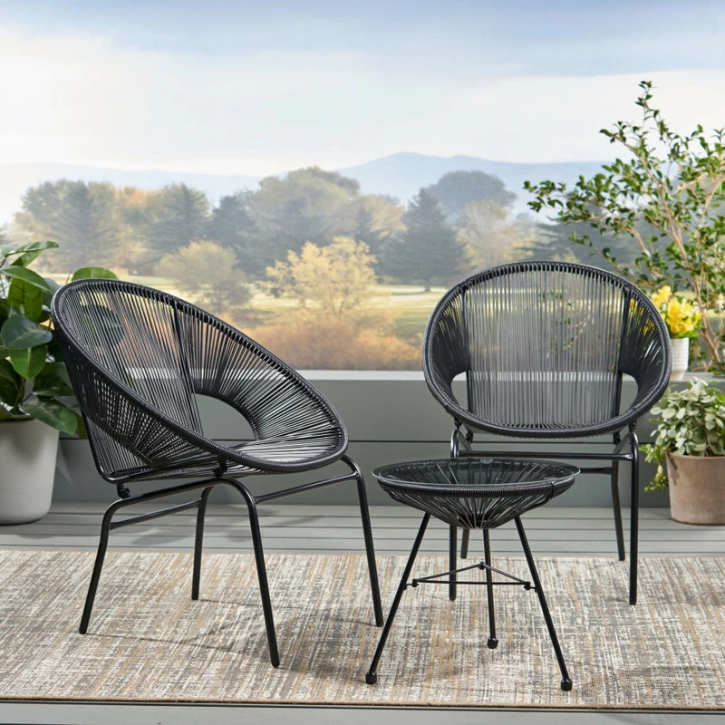 Buy ๐ GDFStudio Alamo Outdoor Modern 2 Seater Faux Rattan Chat Set, Black ๐ - Image 2