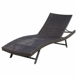 Best Sale 🌟 GDFStudio GDF Studio Eliana Outdoor Brown Wicker Chaise Lounge Chair, Single 🎉