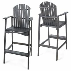 Best deal 🎁 GDFStudio GDF Studio Malibu Outdoor Finish Acacia Wood Adirondack Barstools, Dark Gray, Se 🧨