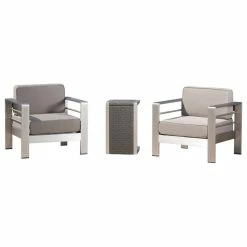 Promo 🌟 GDFStudio GDF Studio Coral Bay Outdoor Aluminum Club Chairs With Side Table, Gray 😀