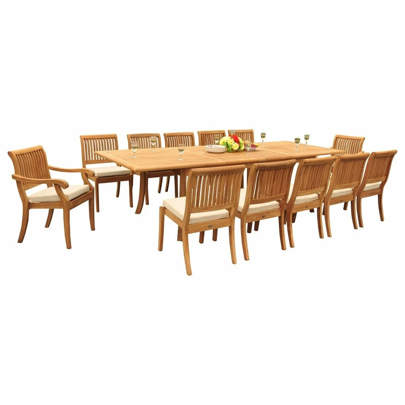 Best reviews of ๐ Teak Deals 13-Piece Outdoor Teak Dining Set, 117" Rectangle Table, 12 Arbor Stacking Chairs ๐