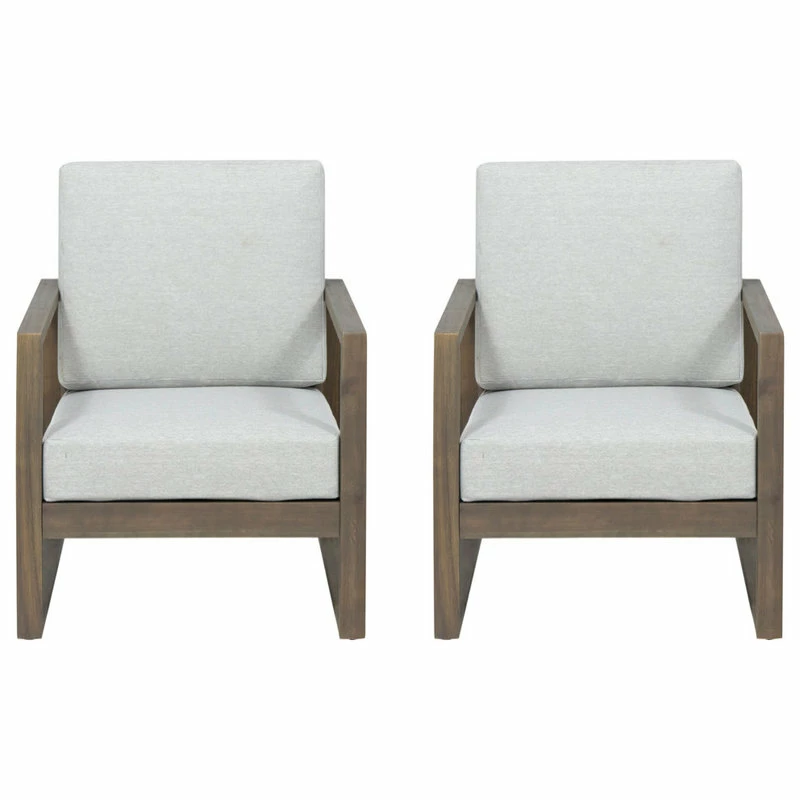 Best deal 🔥 GDFStudio Mavis Outdoor Acacia Wood Club Chair With Cushions, Set Of 2, Gray 🎉