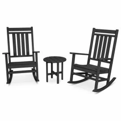 Hot Sale 👍 Polywood Estate 3-Piece Porch Rocking Chair Set, Black 🥰