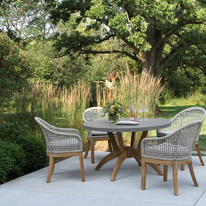 Best deal 👍 Outdoor Interiors 5-Piece Nautical Teak, Rope And Composite Round Dining Set With Sunbrella 🌟 - Image 10