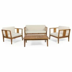 Wholesale ❤️ GDFStudio Huxley Outdoor 4-Seater Acacia Wood Chat Set, Teak/Beige 💯
