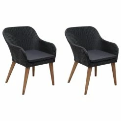 Budget ⭐ Vida XL LLC VidaXL 2x Patio Chairs With Cushions Poly Rattan Black Seat Armchairs Garden 🥰