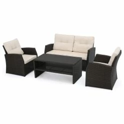 Cheap 🌟 GDFStudio GDF Studio 4-Piece Del Norte Outdoor Wicker Chat, Beige Water Resistant Set 🌟