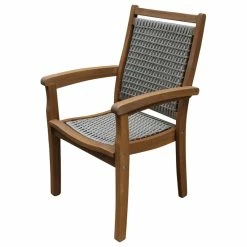 New 🤩 Outdoor Interiors Stacking Grey Wicker And Eucalyptus Armchair 😍