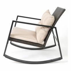 Outlet 💯 Pemberly Row Traditional 3 Piece Iron And Wicker Patio Rocking Conversation Set 😀