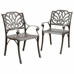 Buy 🔥 GDFStudio GDF Studio Fonzo Outdoor Bronze Cast Aluminum Dining Chairs, Set Of 2 🎁