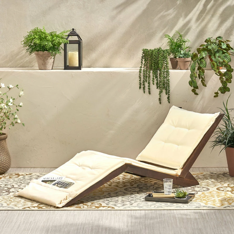 Best Sale ๐ GDFStudio GDF Studio Midori Mahogany Wood Folding Chaise Lounger Chair With Cream Cushion ๐ - Image 2