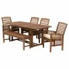 Outlet 🎁 Walker Edison 6-Piece Acacia Wood Outdoor Patio Dining Set With Cushions - Dark Brown 🤩