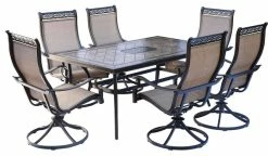 New ✔️ Hanover Monaco 7-Piece Dining Set, 6 Swivel Rockers, 68 X 40" Table 🧨