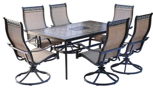 New โ๏ธ Hanover Monaco 7-Piece Dining Set, 6 Swivel Rockers, 68 X 40" Table ๐งจ