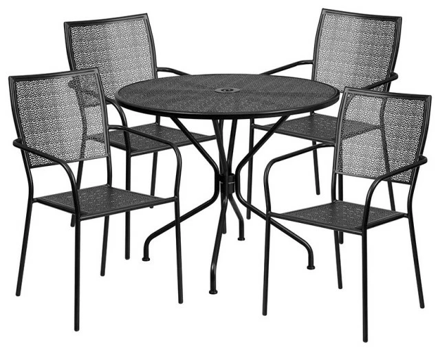 Hot Sale โ Flash Furniture 5-Piece 35.25" Round Patio Table Set, Black ๐