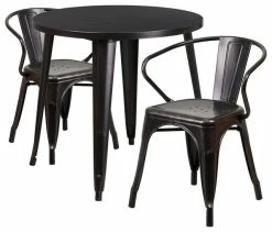 Discount 😉 Flash Furniture 3-Piece 30" Round Metal Set, Black/Antique Gold 💯
