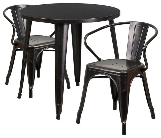 Discount ๐ Flash Furniture 3-Piece 30" Round Metal Set, Black/Antique Gold ๐ฏ