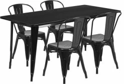 Discount 😉 Flash Furniture 31.5"x63" Rectangular Black Metal Indoor/Outdoor Table Set 🎁
