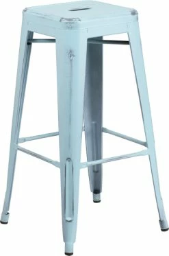 Wholesale 💯 Flash Furniture Backless Distressed Metal Indoor/Outdoor Stool, Dream Blue, Bar Height 🎉