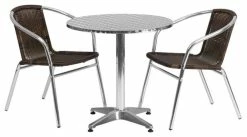 Deals 🧨 Flash Furniture 27.5'' Round Aluminum Indoor-Outdoor Table Set With 2 Dark Brown Rattan Chairs 👍