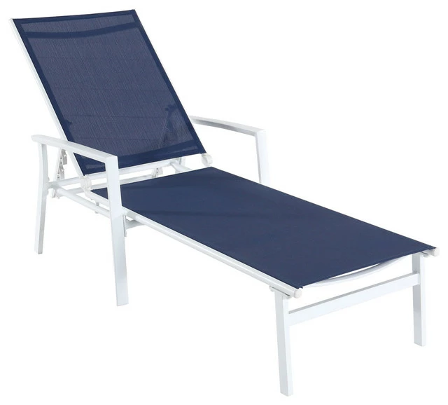 Brand new 👍 Hanover Naples Adjustable Sling Chaise, White/Navy 🔔