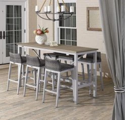 Discount 🌟 Oxford Garden Travira 7-Piece 72"x30" Bar Table And Argento Bar Stool Set, Natural Tekwood Tab 💯