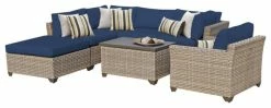 Cheap 🔔 TKClassics TK Classics Monterey 7 Pc Traditional Outdoor Wicker Sectional Sofa Set In Navy 🌟